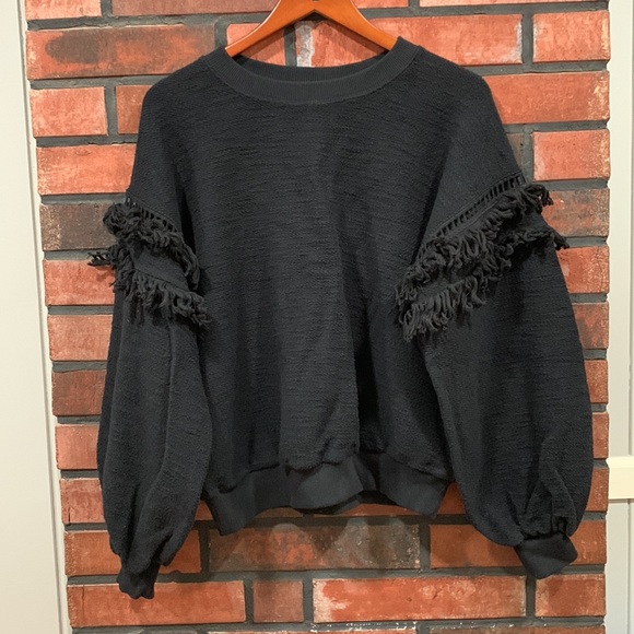 Ulla Johnson Black Textured Fringe Sleeve Sweater - Picture 4 of 9